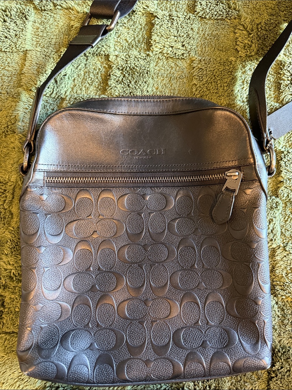 Coach unisex Black Embossed Signature Messenger Bag